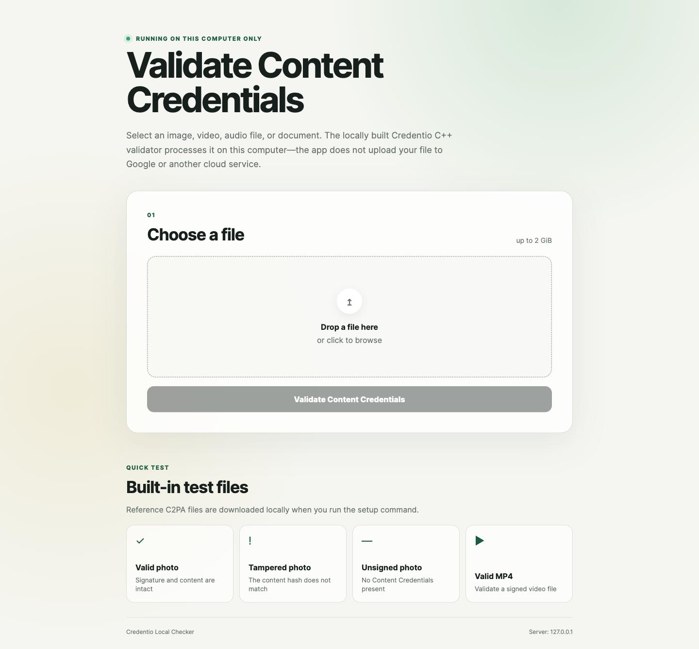 Локальный интерфейс проверки Credentio Local Checker